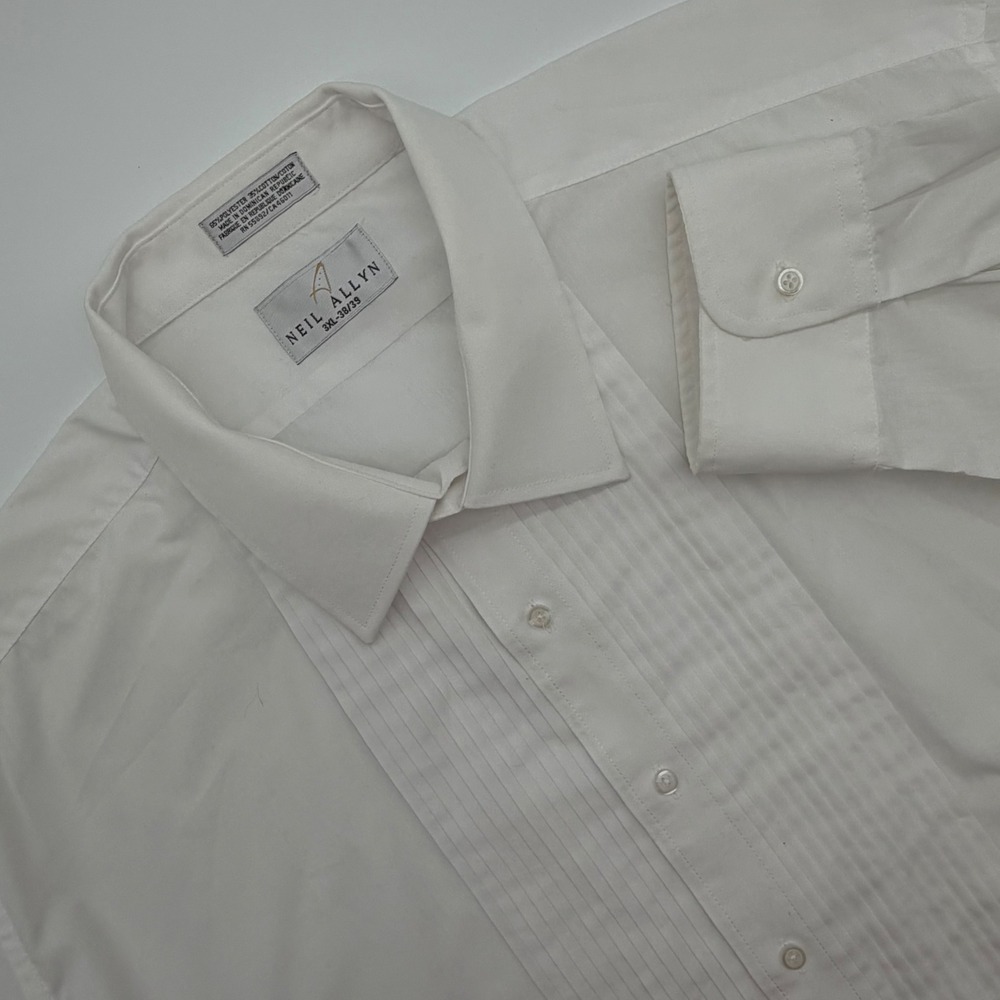 Neil Allyn Mens White Pleated Bib Front Tuxedo Dress Shirt 3XL 38/39 Formal